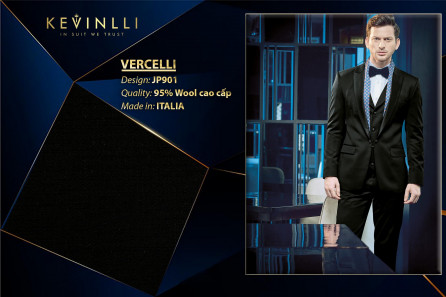 JP901 Vercelli CX - Vải Suit 95% Wool - Đen Trơn